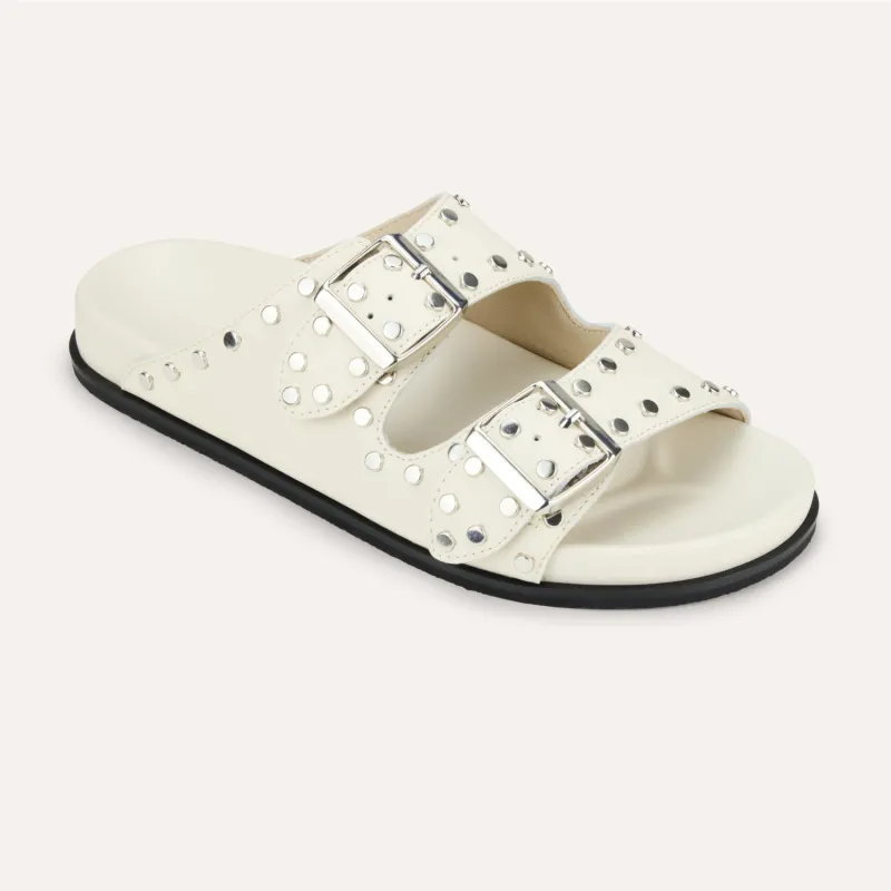 Maya Stud in Cream Leather Slide Sandal for Women made by Yosi Samra