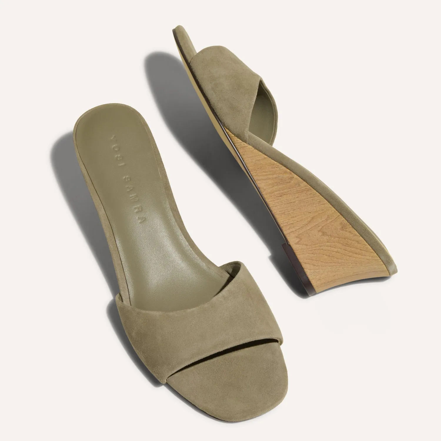Jada in Taupe Suede Slide Wedge Sandal for Women sold by Yosi Samra product image thumbnail 4
