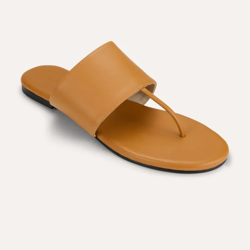 Ella in Whiskey Leather Thong Sandal for Women made by Yosi Samra