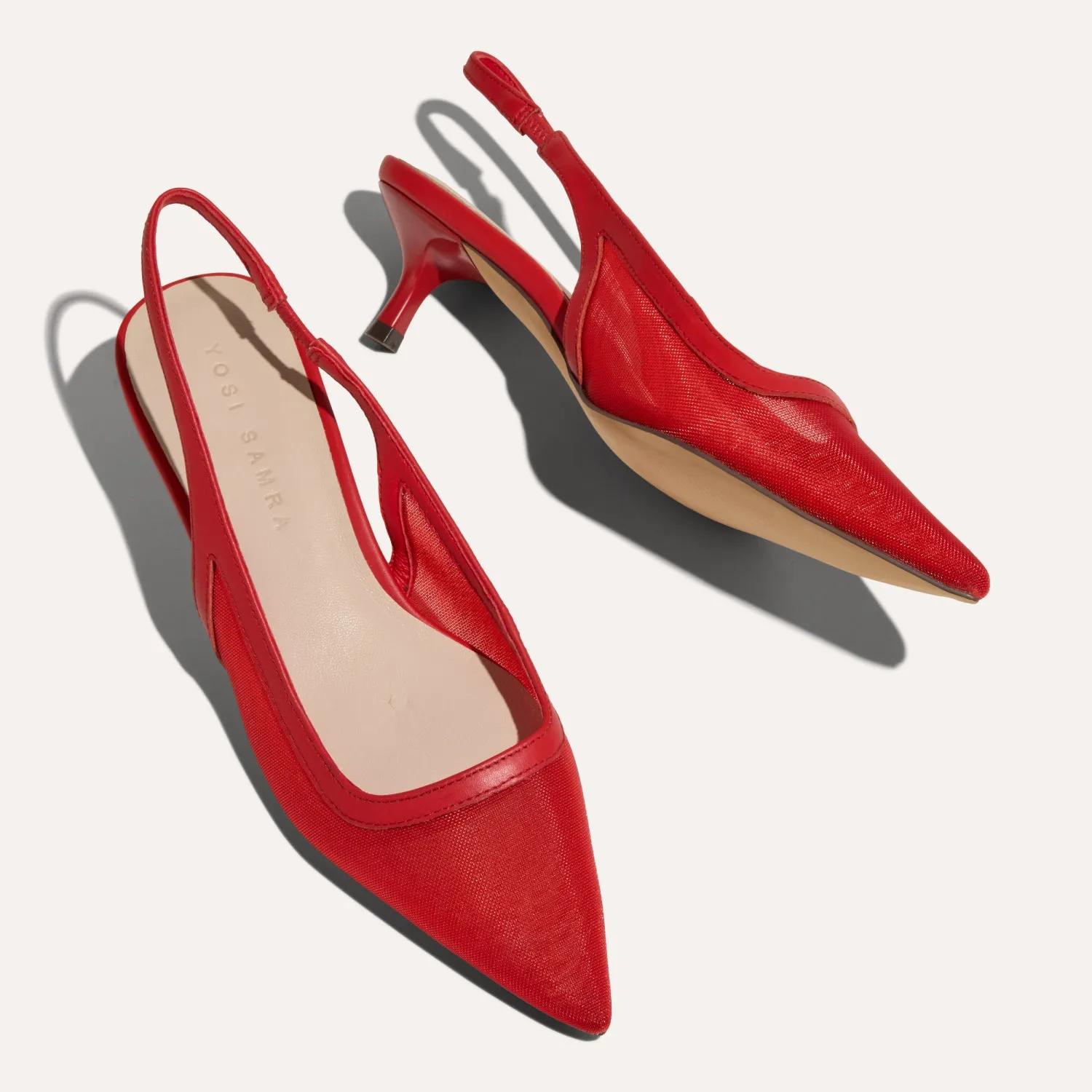 Delilah in Red Mesh Kitten Heel Slingback Pump sold by Yosi Samra product image thumbnail 3