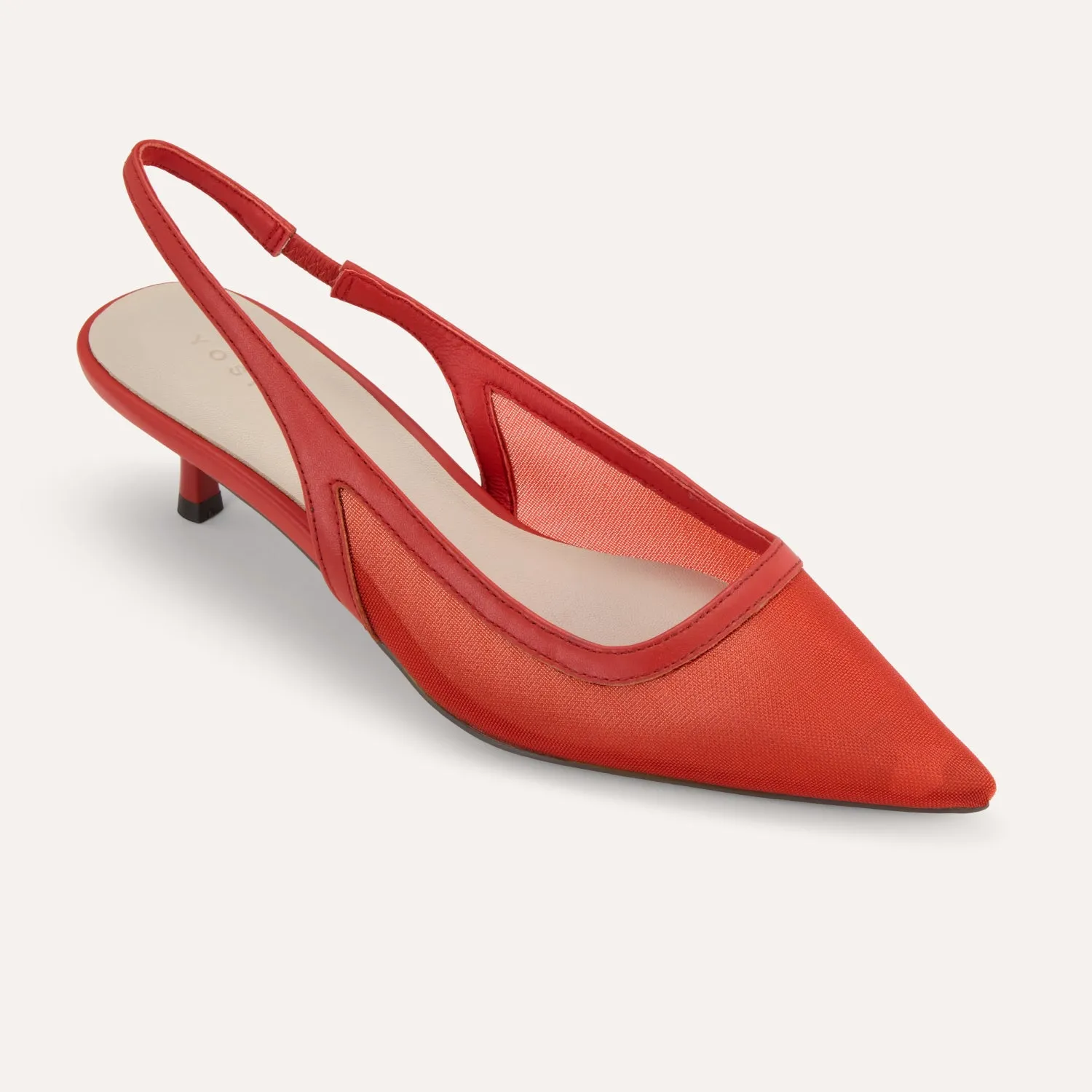 Delilah in Red Mesh Kitten Heel Slingback Pump sold by Yosi Samra