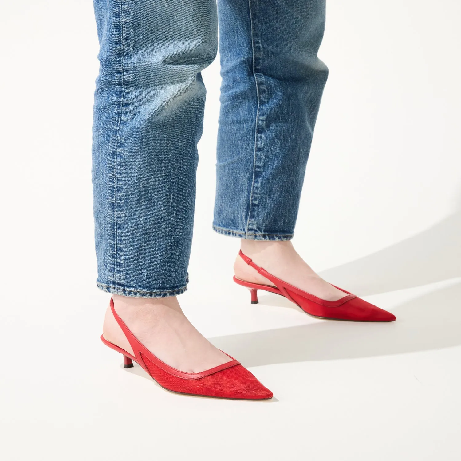 Delilah in Red Mesh Kitten Heel Slingback Pump sold by Yosi Samra product image thumbnail 5