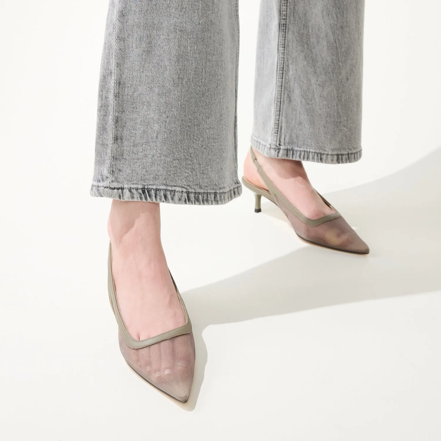 Delilah in Taupe Mesh Kitten Heel Slingback Pump for Women sold by Yosi Samra product image thumbnail 5