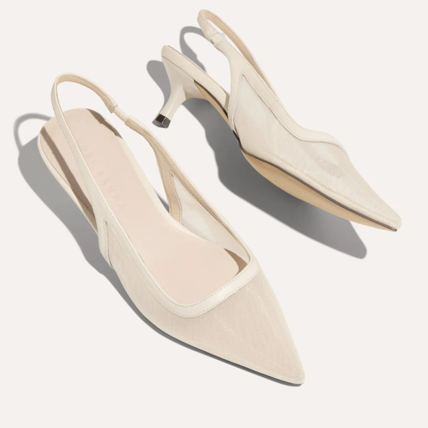 Delilah in Cream Mesh Kitten Heel Slingback Pump for Women sold by Yosi Samra product image thumbnail 4