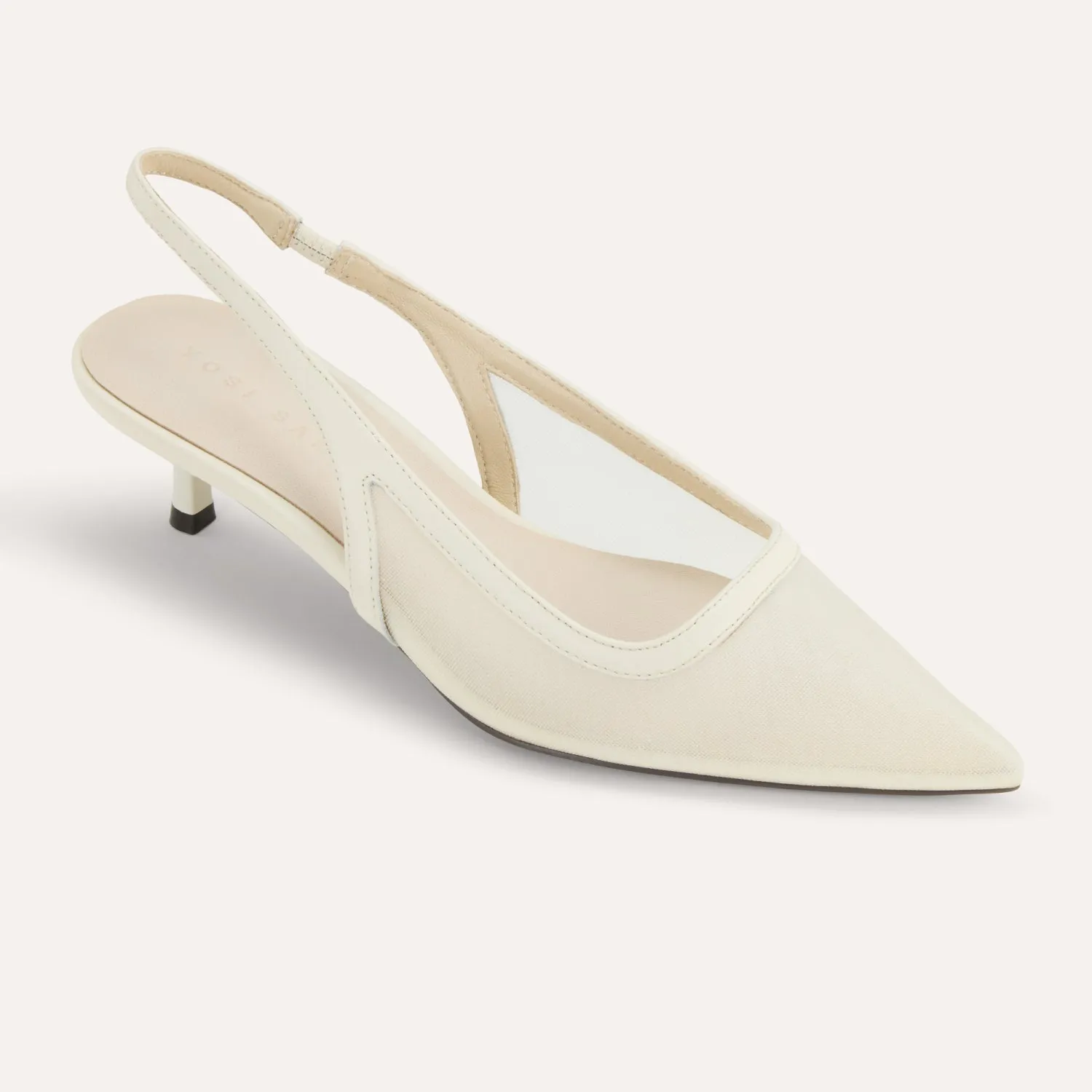 Delilah in Cream Mesh Kitten Heel Slingback Pump for Women sold by Yosi Samra