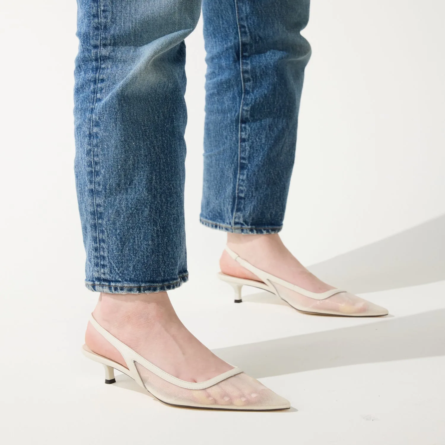 Delilah in Cream Mesh Kitten Heel Slingback Pump for Women sold by Yosi Samra product image thumbnail 5