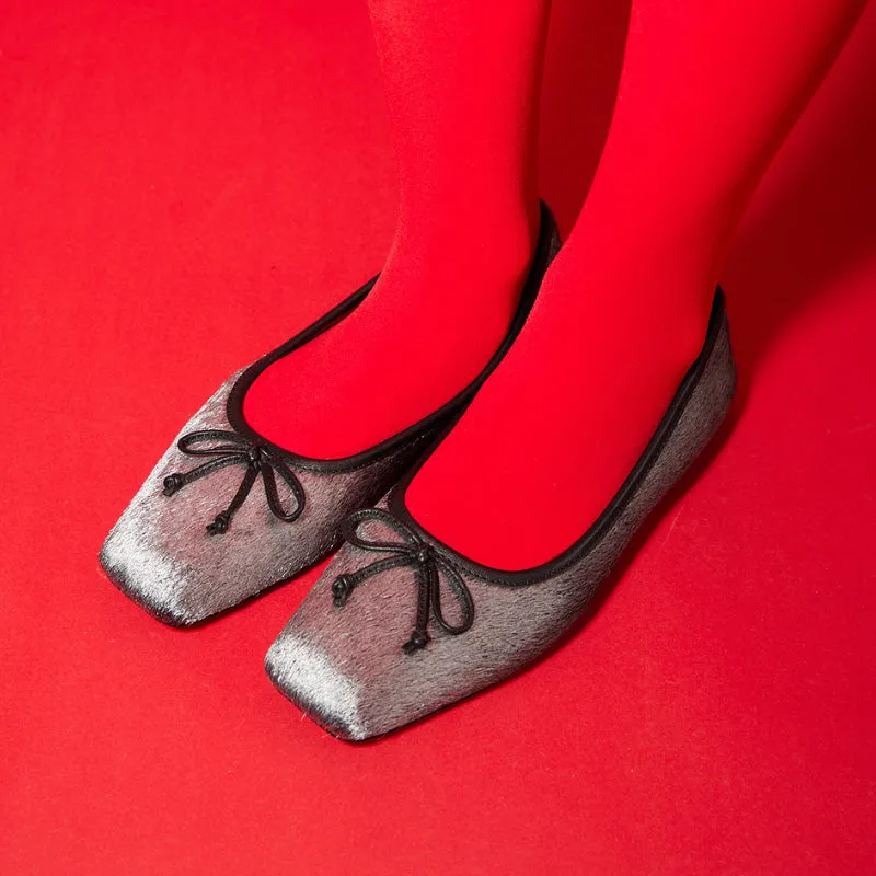 Cara Ballet Flat in Silver Calf Hair made by Yosi Samra