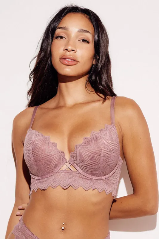 Geometric Lace Push-Up Longline Bra sold by Youmita