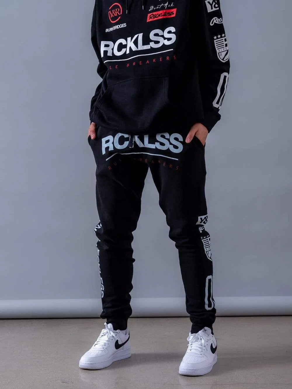 Fast Track Sweatpants - Black/White sold by Young & Reckless