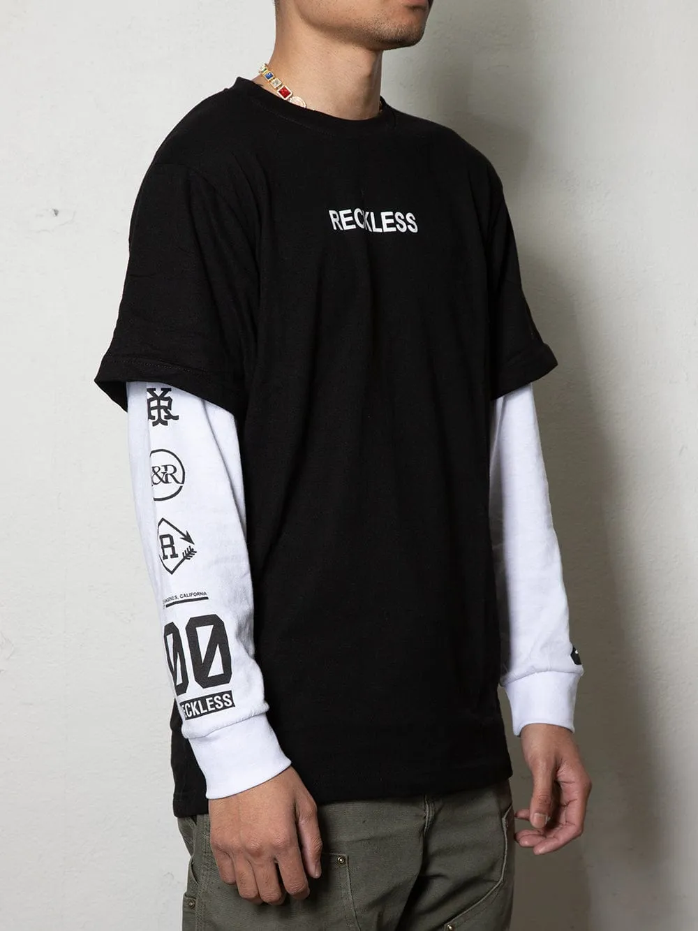 Reckless Double L/S Tee - Black/White sold by Young & Reckless