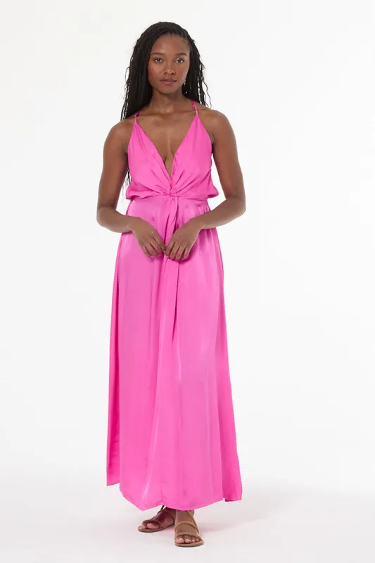 Shayna Hammered Satin Dress // Electric Fuchsia sold by Young Fabulous & Broke