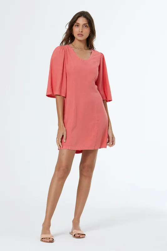 Fiora Mini Dress // Coral Crush Pigment sold by Young Fabulous & Broke