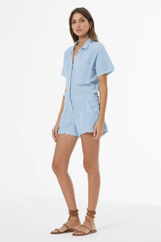 Felix Raw Edge Romper // Cornflower Pigment sold by Young Fabulous & Broke