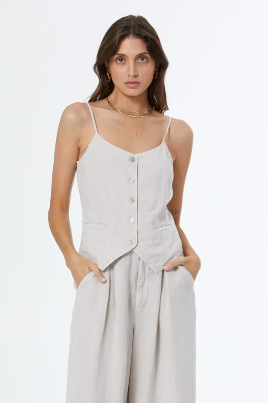 Tate Linen Vest // Ash Pigment sold by Young Fabulous & Broke