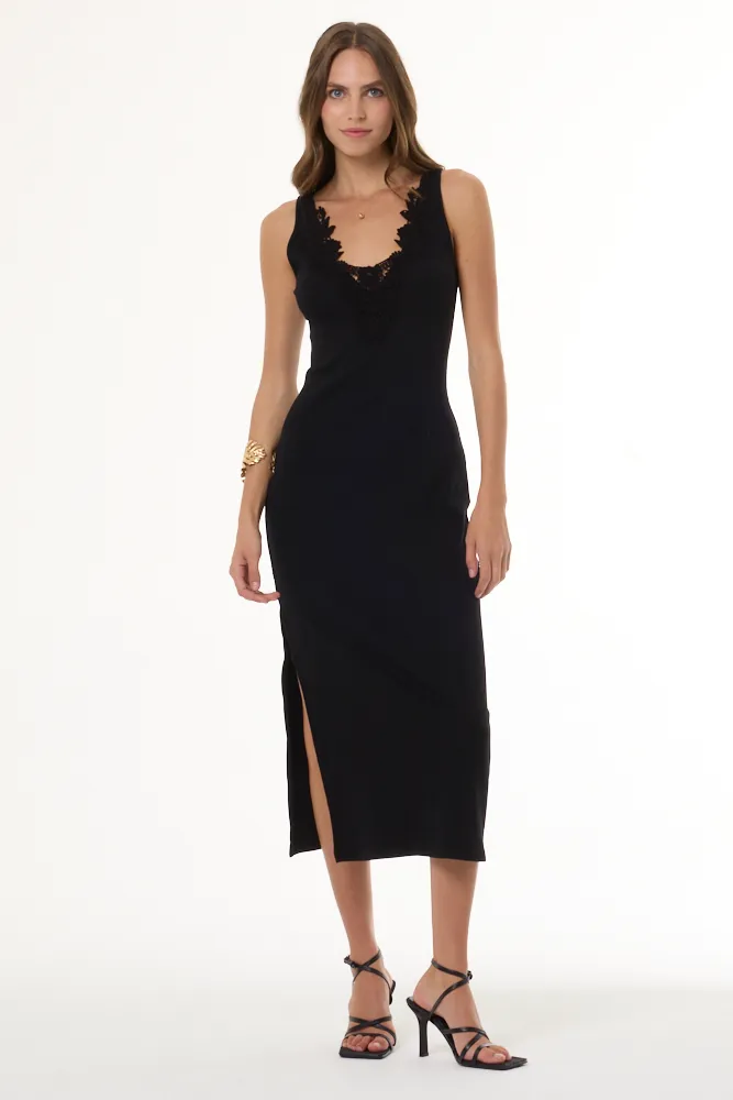 Roza Lace Embroidered Rib Dress // Black sold by Young Fabulous & Broke