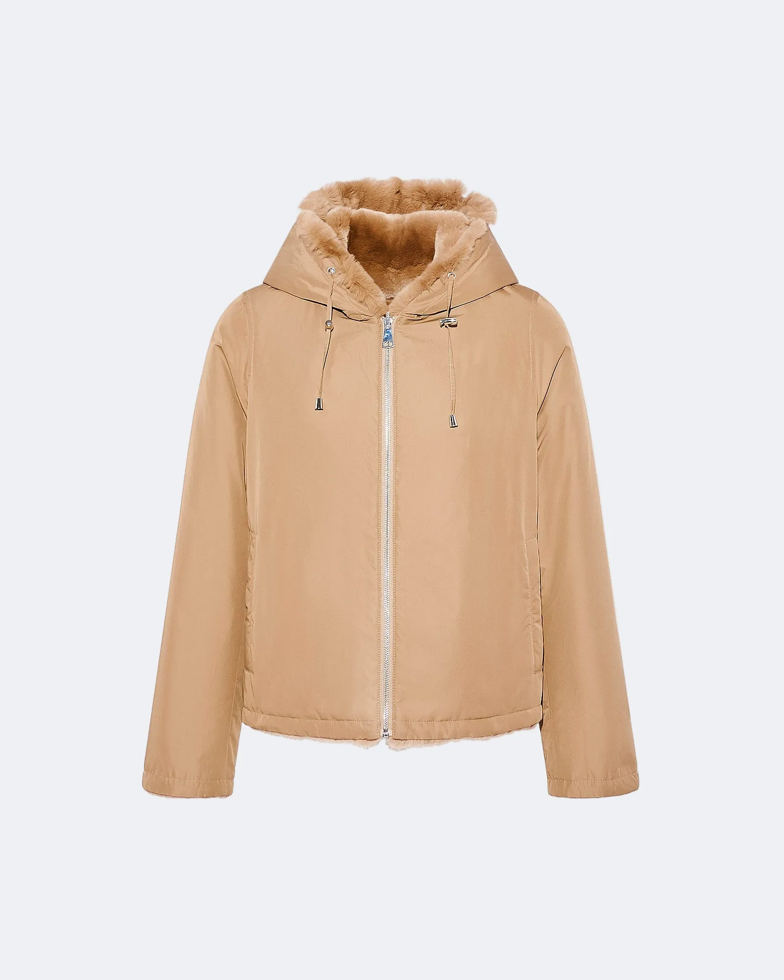 Veste à capuche en fourrure de lapin rex réversible tissu technique sold by Yves Salomon product image thumbnail 3