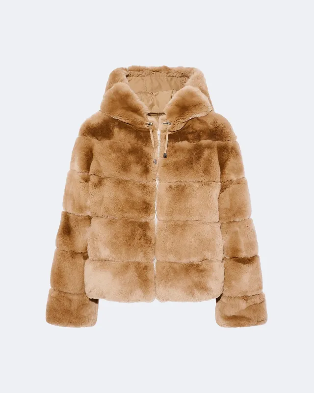 Veste à capuche en fourrure de lapin rex réversible tissu technique sold by Yves Salomon