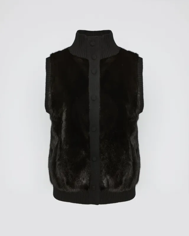 Gilet en fourrure de vison et maille Mérinos sold by Yves Salomon