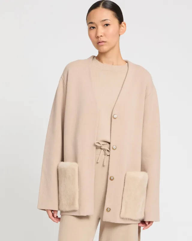 Veste ceinturée en maille et fourrure de vison sold by Yves Salomon