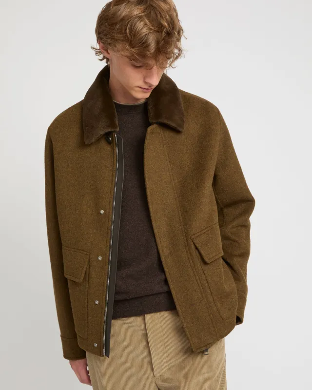 Veste en tissu double face laine et cachemire avec col amovible en fourrure de vison sold by Yves Salomon