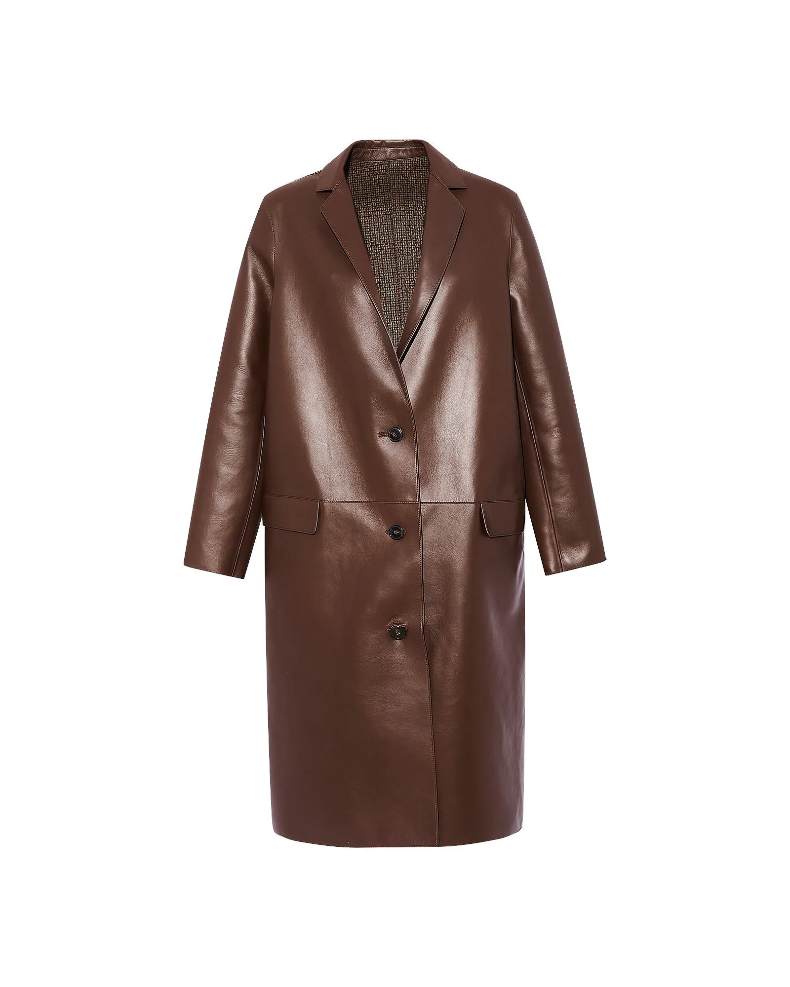 Manteau droit en cuir d'agneau doublé tissu motif pied-de-poule sold by Yves Salomon product image thumbnail 5