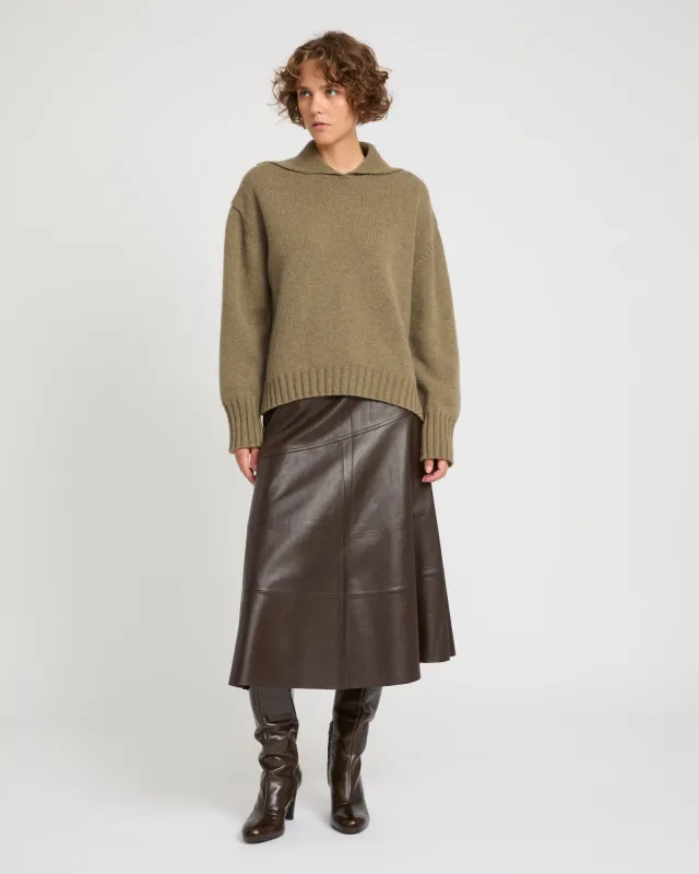 Jupe évasée en cuir d'agneau sold by Yves Salomon