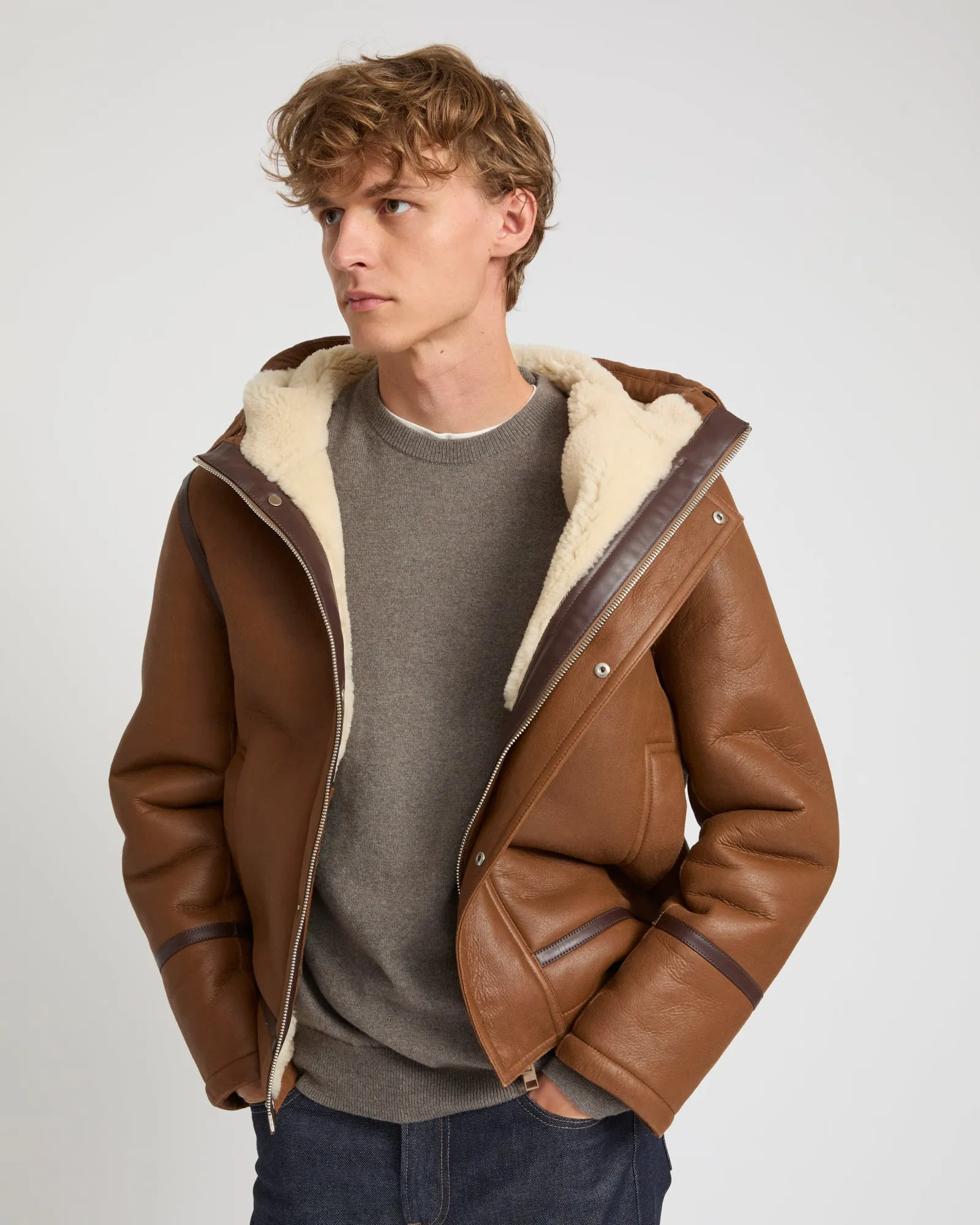 Hoodie aviateur en peau lainée d'agneau sold by Yves Salomon product image thumbnail 3