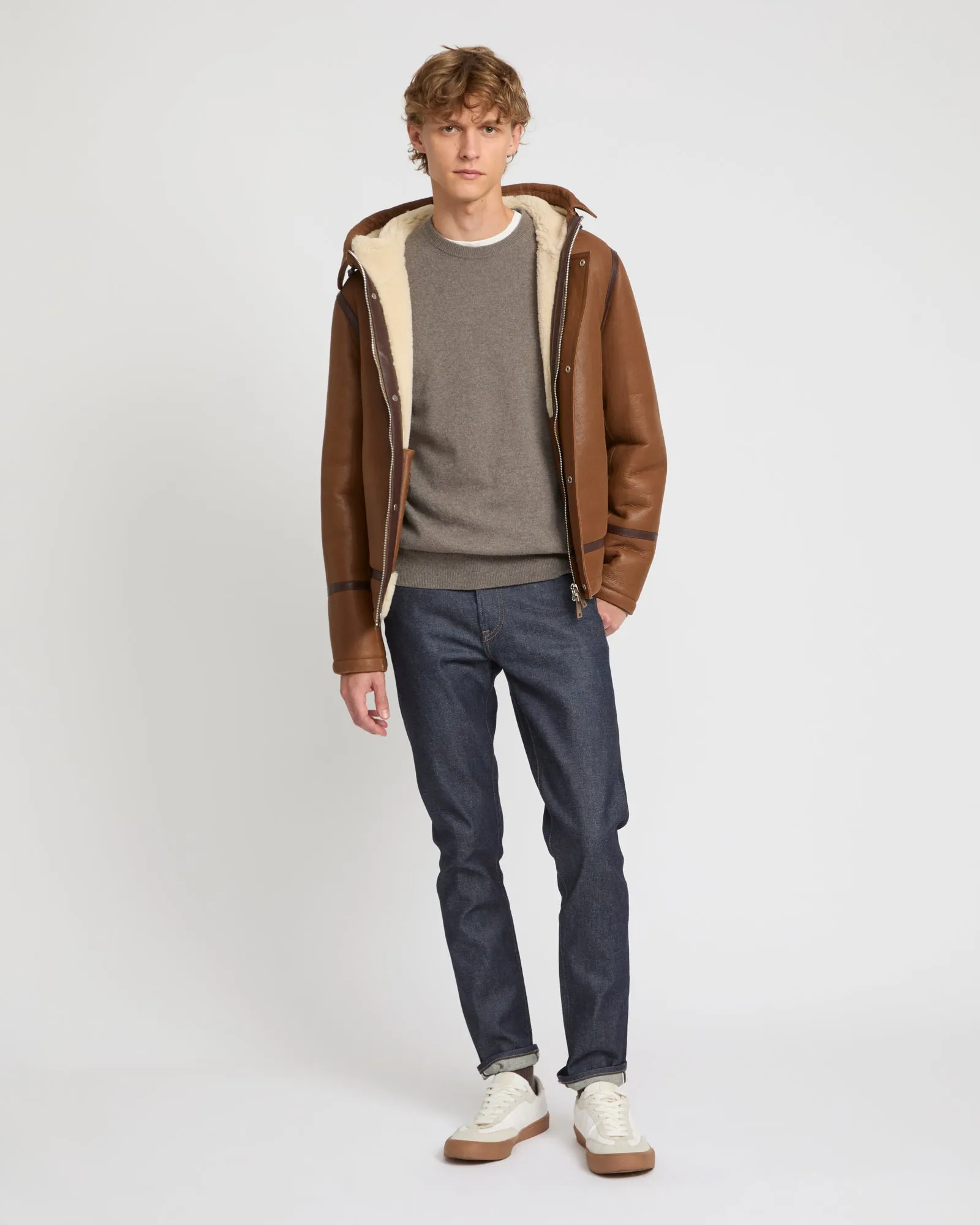 Hoodie aviateur en peau lainée d'agneau sold by Yves Salomon