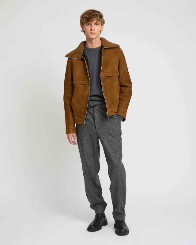 Veste en peau lainée d'agneau à col maille sold by Yves Salomon