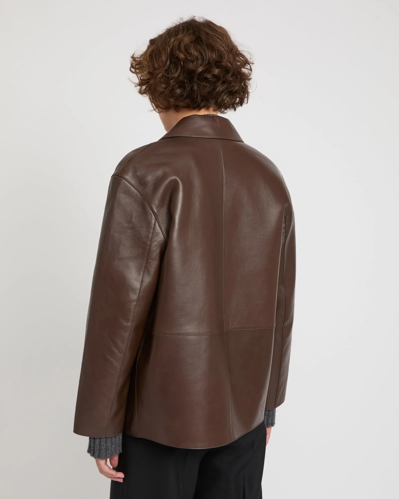 Veste esprit workwear en cuir d'agneau doublé tissu motif pied-de-poule sold by Yves Salomon product image thumbnail 4