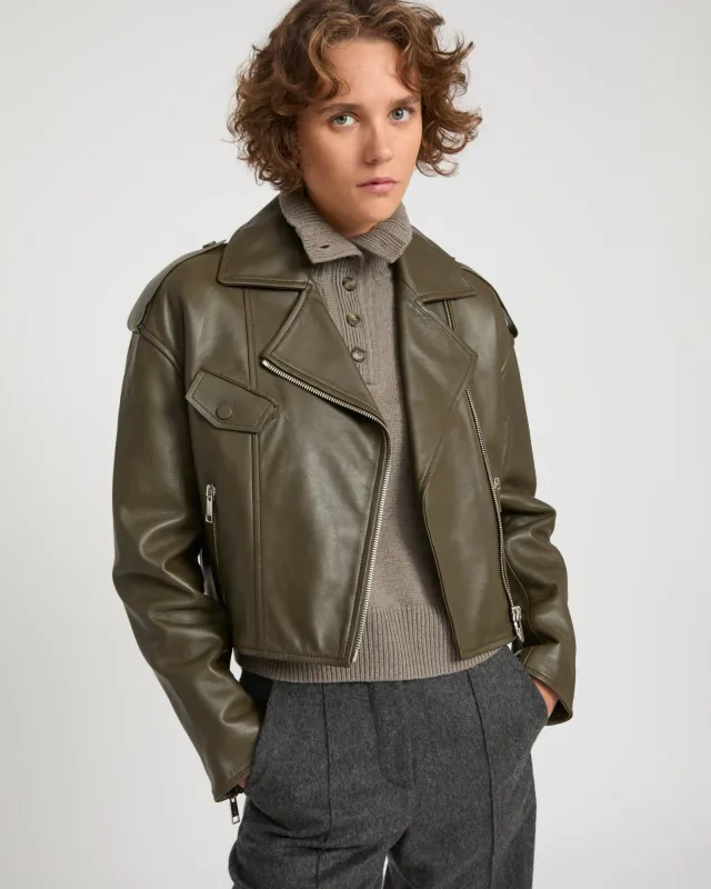 Perfecto croppé en cuir d'agneau sold by Yves Salomon