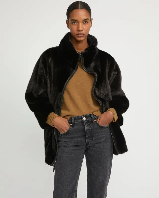 Parka à col montant en tissu technique réversible fourrure de vison sold by Yves Salomon