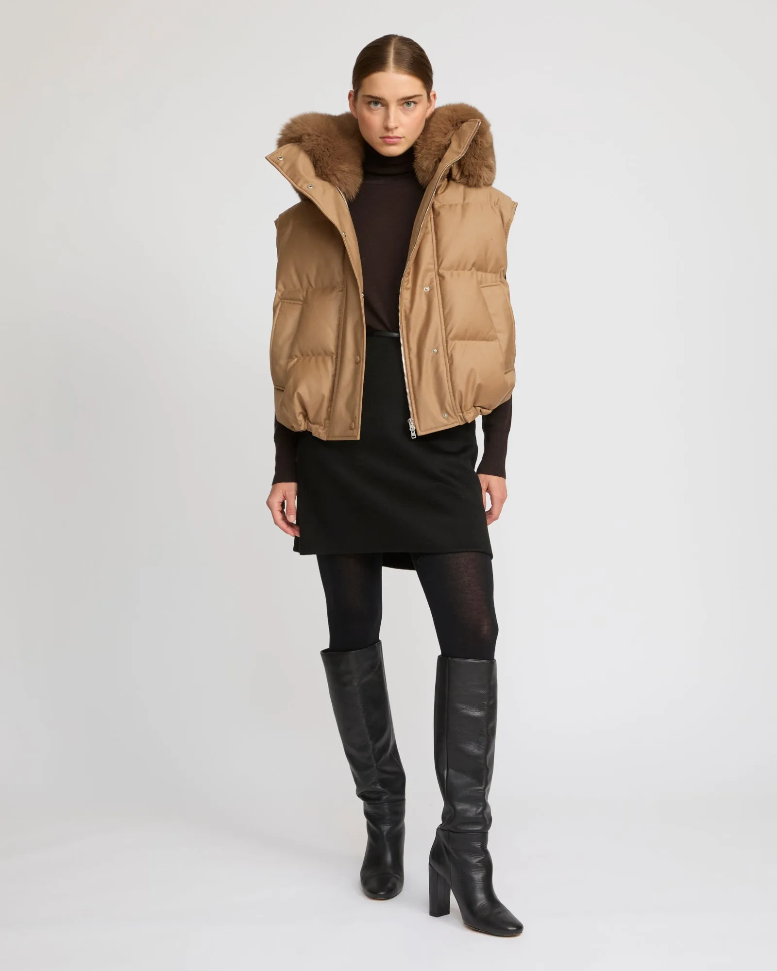 Gilet en flanelle avec col en fourrure de renard sold by Yves Salomon product image thumbnail 2