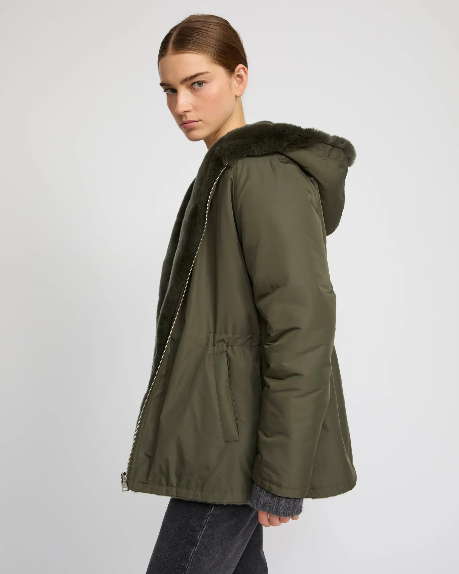 Parka à capuche réversible en tissu technique et lapin rex sold by Yves Salomon product image thumbnail 5