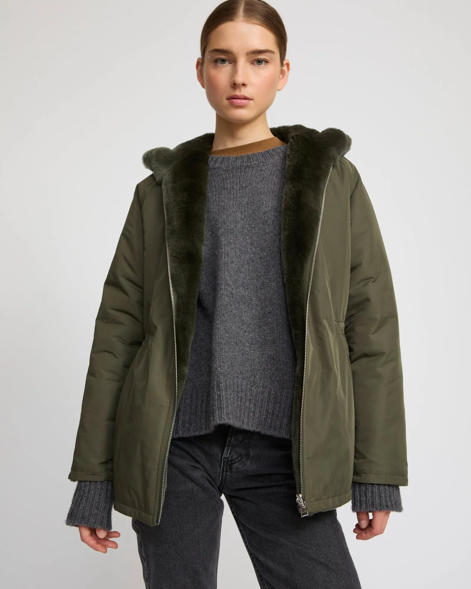 Parka à capuche réversible en tissu technique et lapin rex sold by Yves Salomon product image thumbnail 3