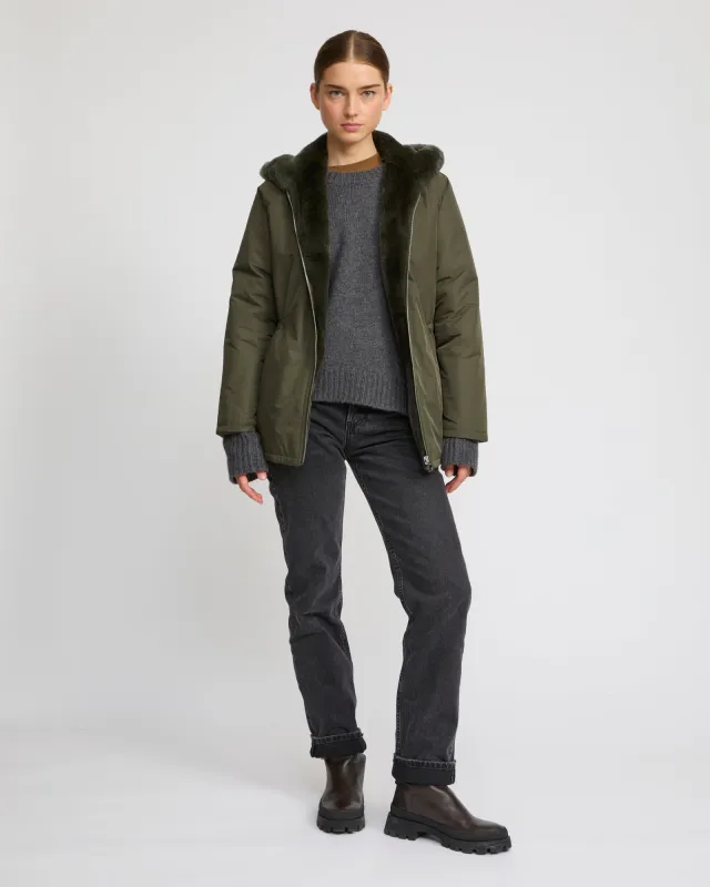 Parka à capuche réversible en tissu technique et lapin rex sold by Yves Salomon