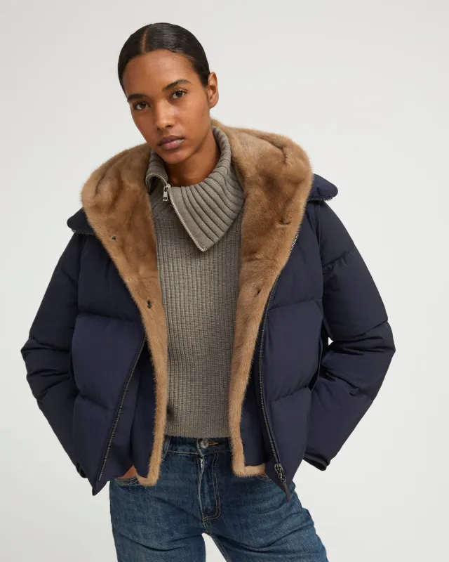 Doudoune "A" line iconique avec plastron et fourrure de vison sold by Yves Salomon