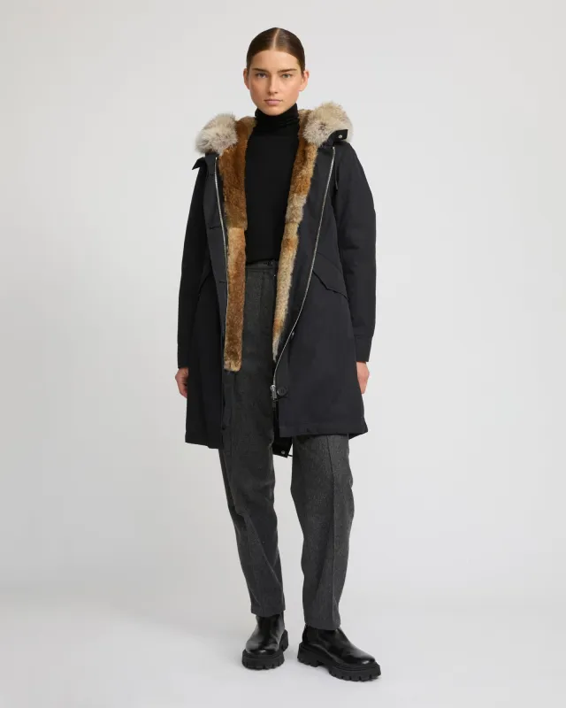 Parka regular en coton imperméable avec fourrure de coyote et lapin sold by Yves Salomon