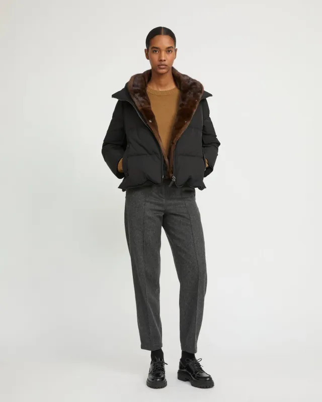 Doudoune "A" line iconique avec plastron et fourrure de vison sold by Yves Salomon