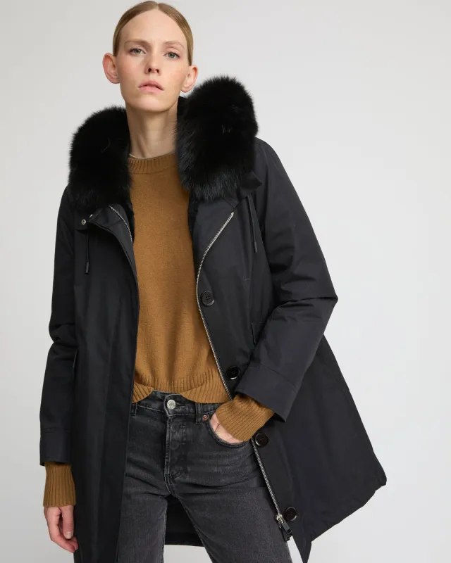 Parka iconique longue en coton mélangé imperméable avec fourrure de renard et lapin sold by Yves Salomon