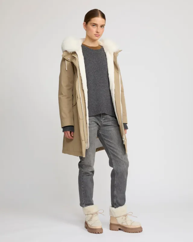 Parka iconique longue en coton mélangé imperméable avec fourrure de renard et lapin sold by Yves Salomon