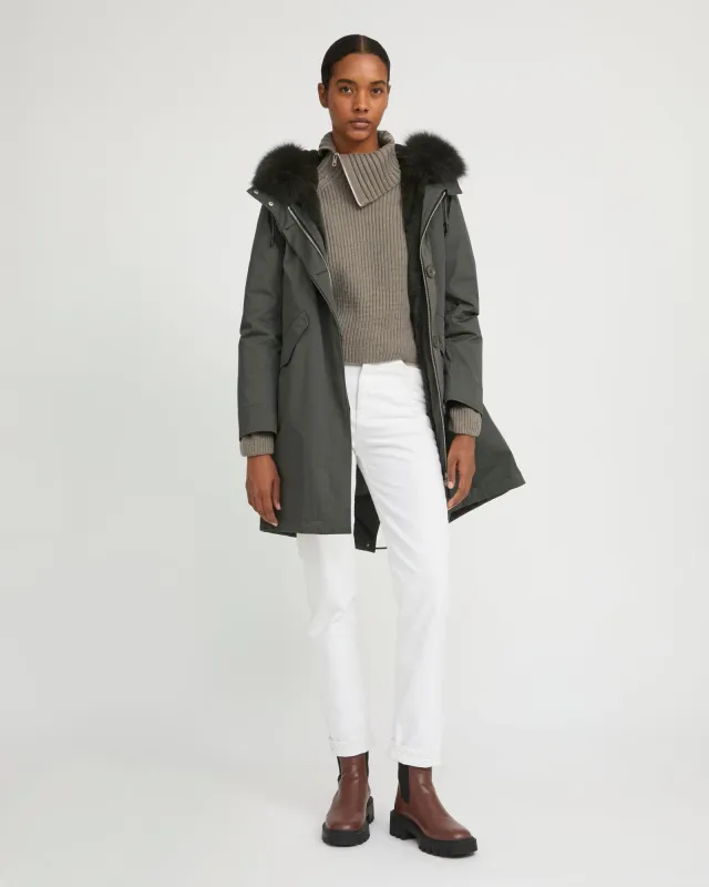 Parka iconique longue en coton mélangé imperméable avec fourrure de renard et lapin sold by Yves Salomon