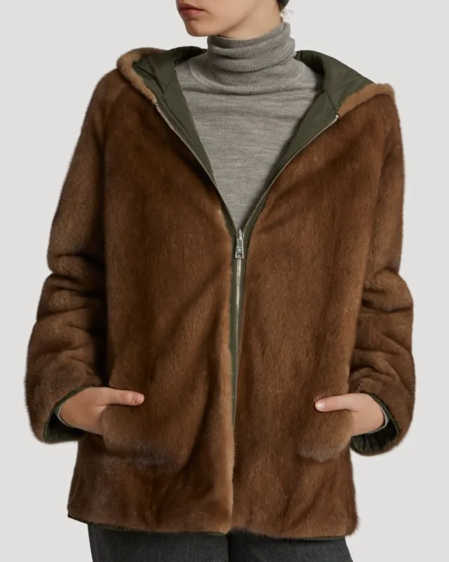 Parka à capuche en tissu technique réversible et fourrure de vison sold by Yves Salomon