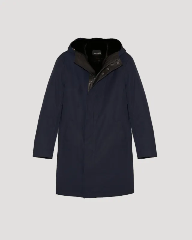 Manteau à capuche en gabardine imperméable et fourrure de vison sold by Yves Salomon