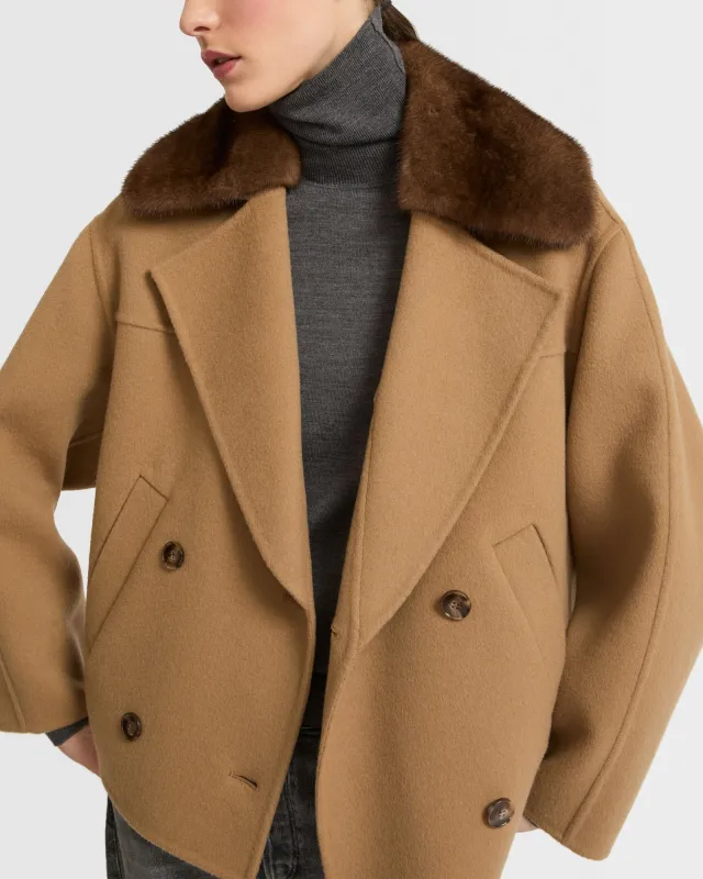 Veste caban en lainage cachemire et col amovible en fourrure de vison sold by Yves Salomon