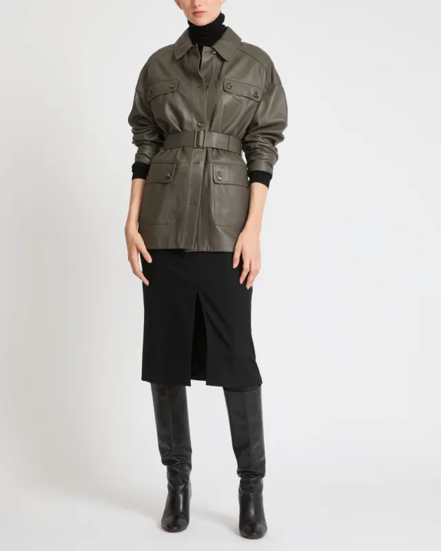 Saharienne ceinturée en cuir d'agneau made by Yves Salomon