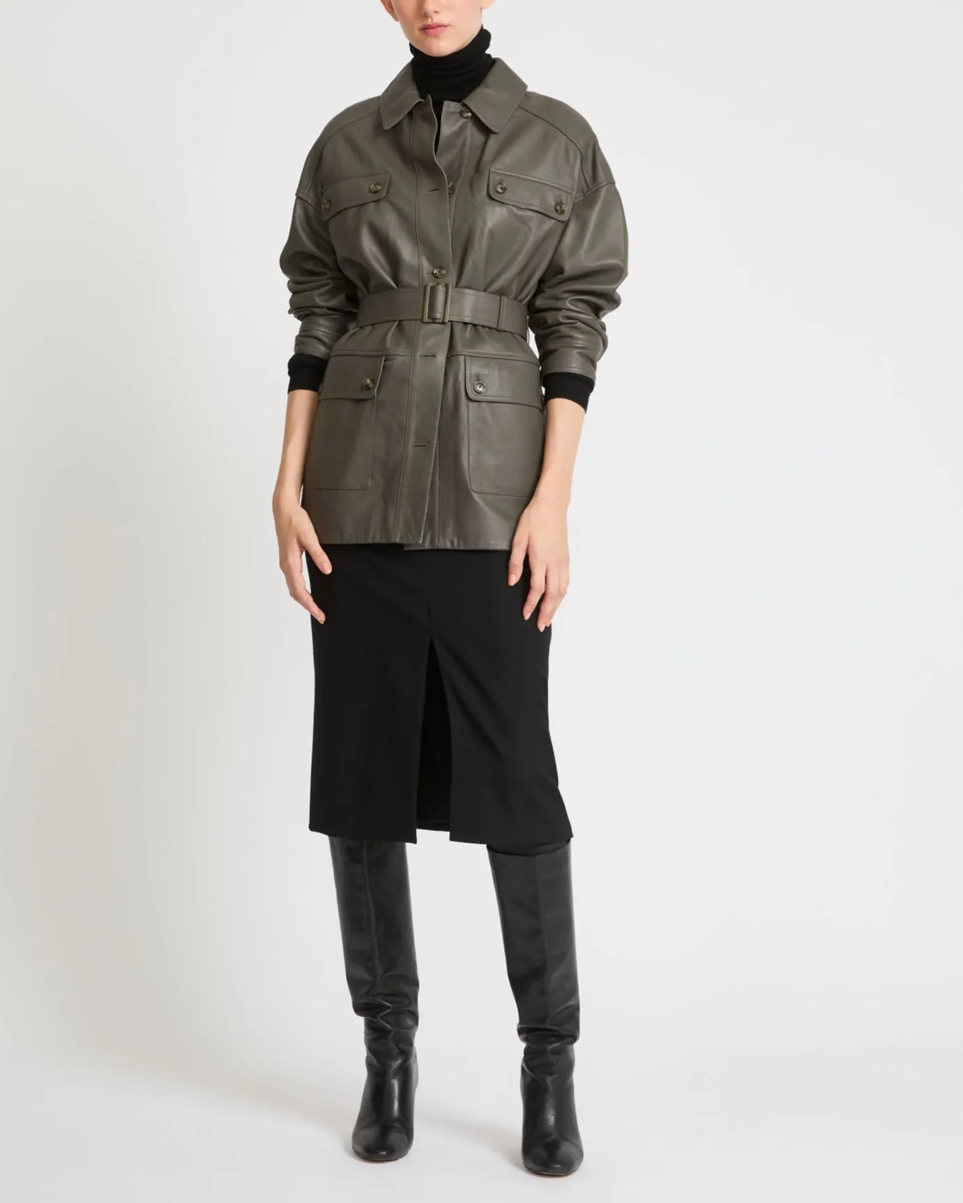 Saharienne ceinturée en cuir d'agneau sold by Yves Salomon