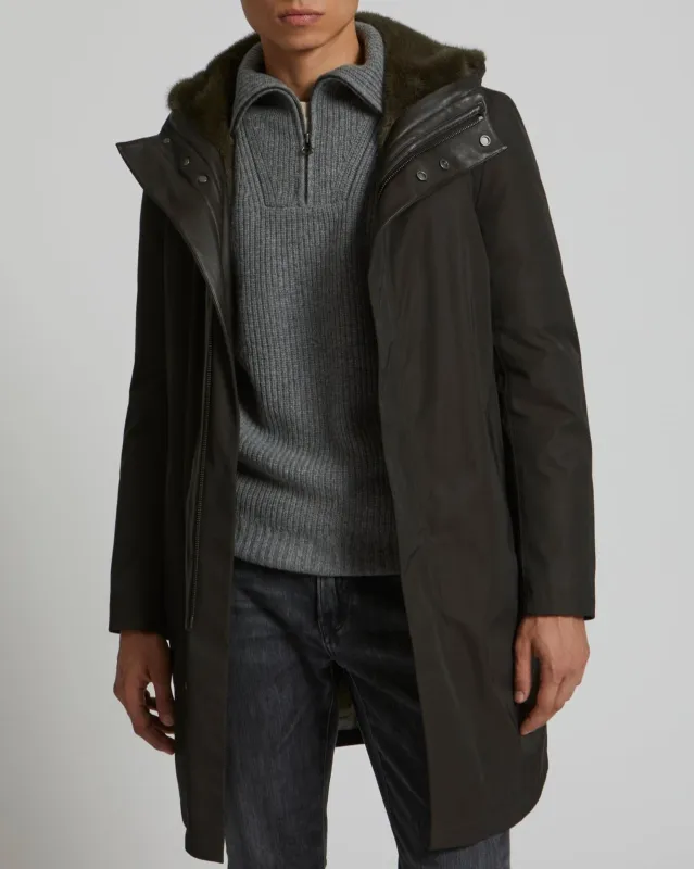 Manteau à capuche en gabardine imperméable et fourrure de vison sold by Yves Salomon