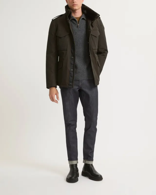 Veste style saharienne en gabardine technique imperméable avec col en fourrure de vison sold by Yves Salomon