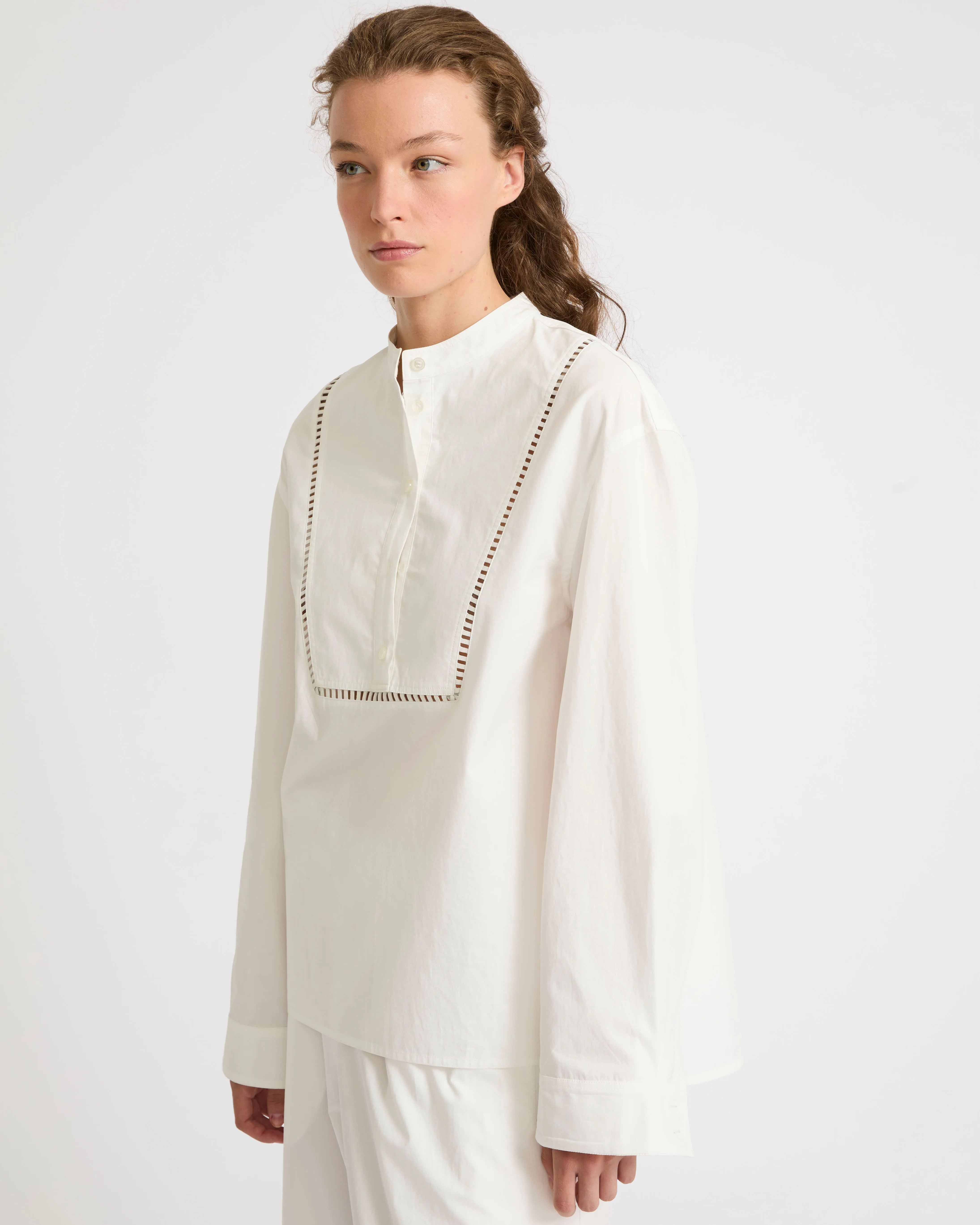 Blouse en popeline de coton avec inserts de cuir sold by Yves Salomon product image thumbnail 4